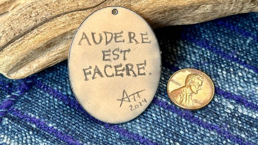 Andrew Thornton Original Enamel Pendant - Audere Est Facere - 35mm x 45mm