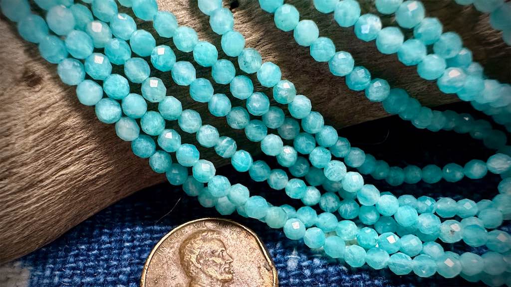 Amazonite Bead Strand - Faceted Rounds - 3mm - 13”