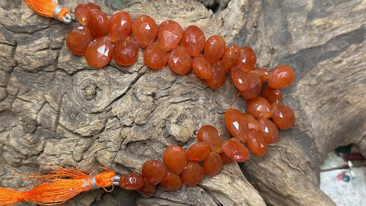 Carnelian Bead Strand - Faceted Drops - 10.5mm x 12mm — 8”