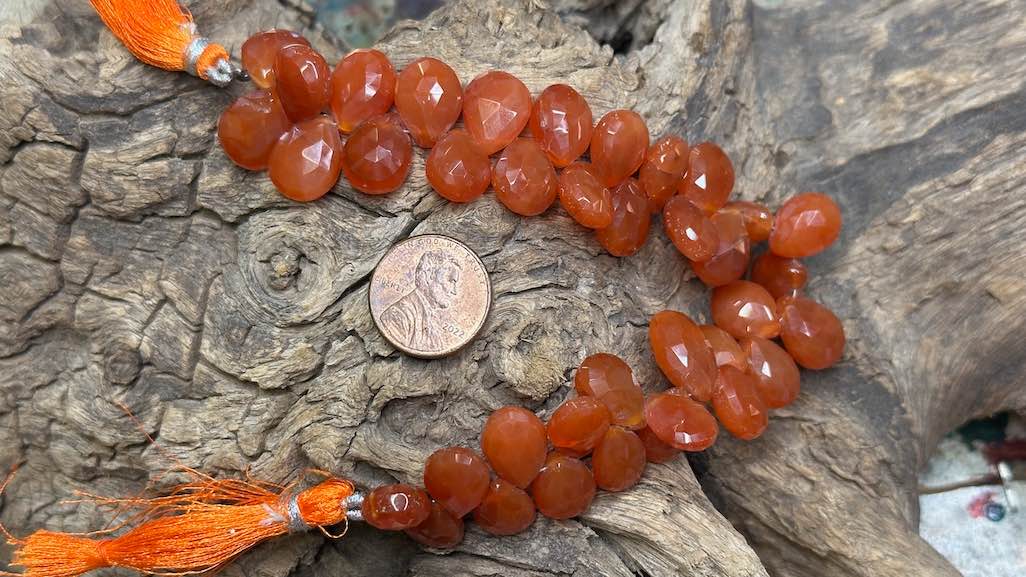 Carnelian Bead Strand - Faceted Drops - 10.5mm x 12mm — 8”