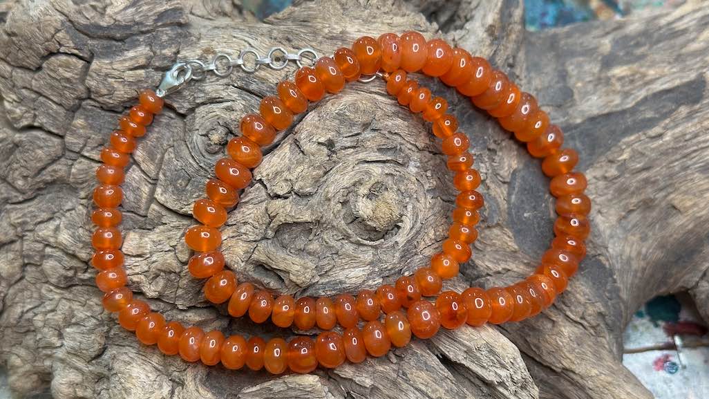 Carnelian Bead Strand / Necklace - Graduated Smooth Rondelles - 6mm -11mm — 18”