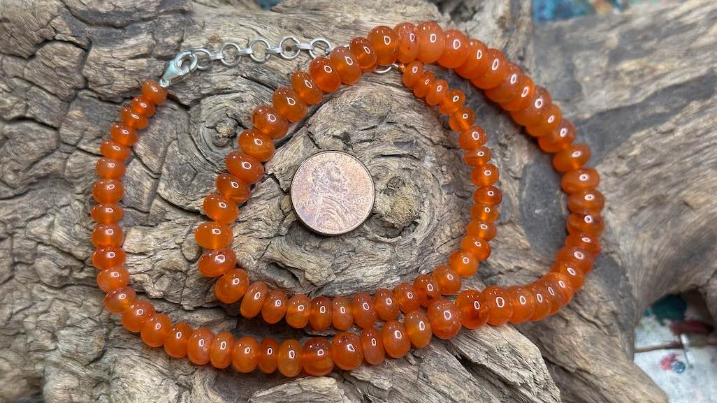 Carnelian Bead Strand / Necklace - Graduated Smooth Rondelles - 6mm -11mm — 18”