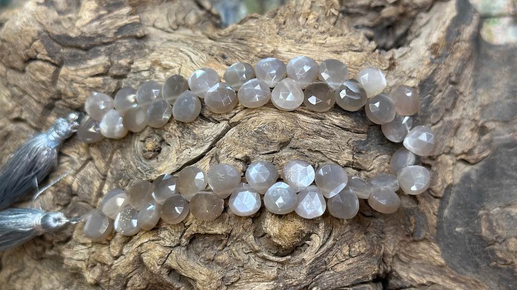 Moonstone Bead Strand - Faceted Drops / Briolettes - 8mm x 8mm — 8”