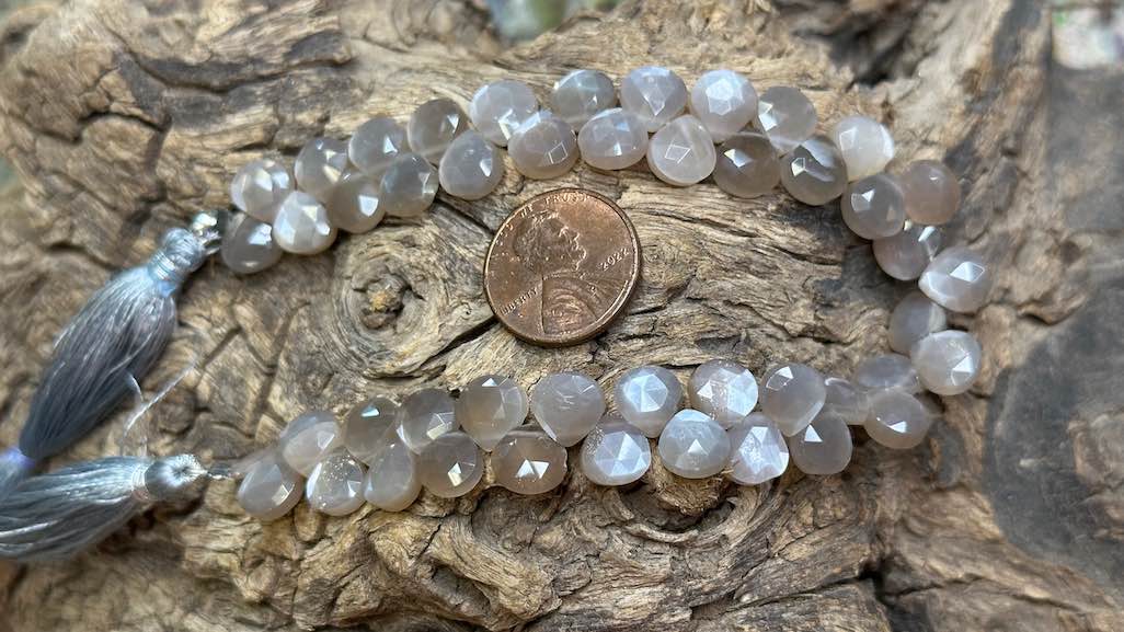 Moonstone Bead Strand - Faceted Drops / Briolettes - 8mm x 8mm — 8”