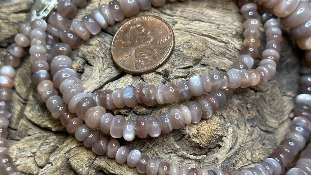 Moonstone Bead Strand / Necklace - Graduated Smooth Rondelles - 4.5mm - 10mm — 16”