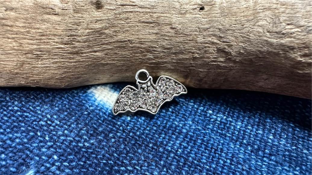 Fine Pewter Charm/Pendant - 22mm x 13mm - Pavé Bat