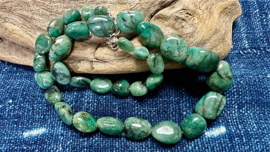 Emerald Bead Strand/Necklace - Graduated Smooth Nuggets - 9mm x 8mm - 17mm x 17mm - 19”