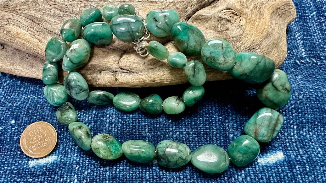 Emerald Bead Strand/Necklace - Graduated Smooth Nuggets - 9mm x 8mm - 17mm x 17mm - 19”