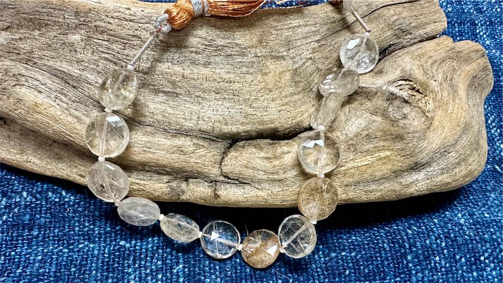 Rutilated Quartz Bead Strand - Faceted Coins - 12mm - 7”