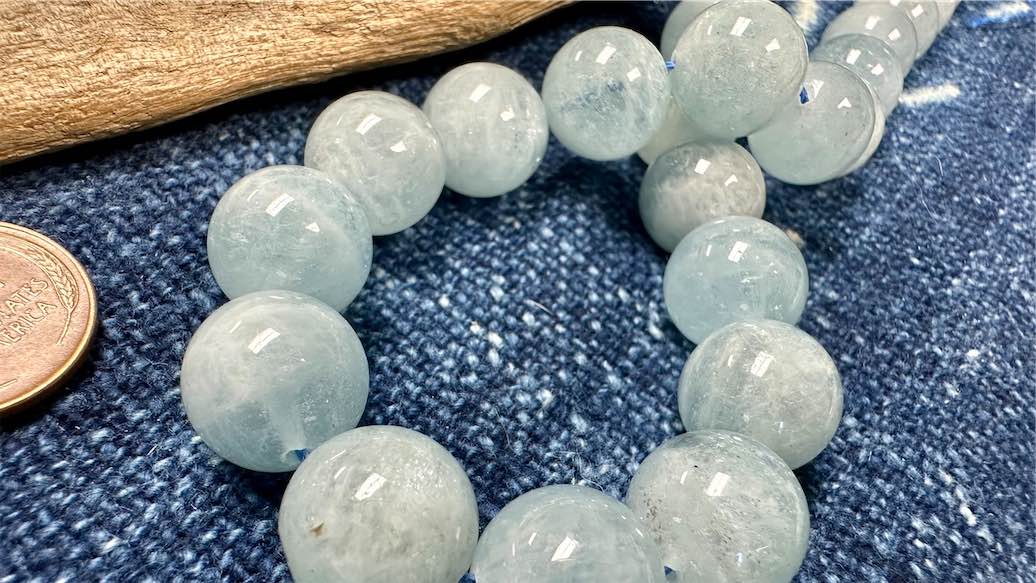 Aquamarine Bead Strand - Smooth Rounds - 14mm - 15”