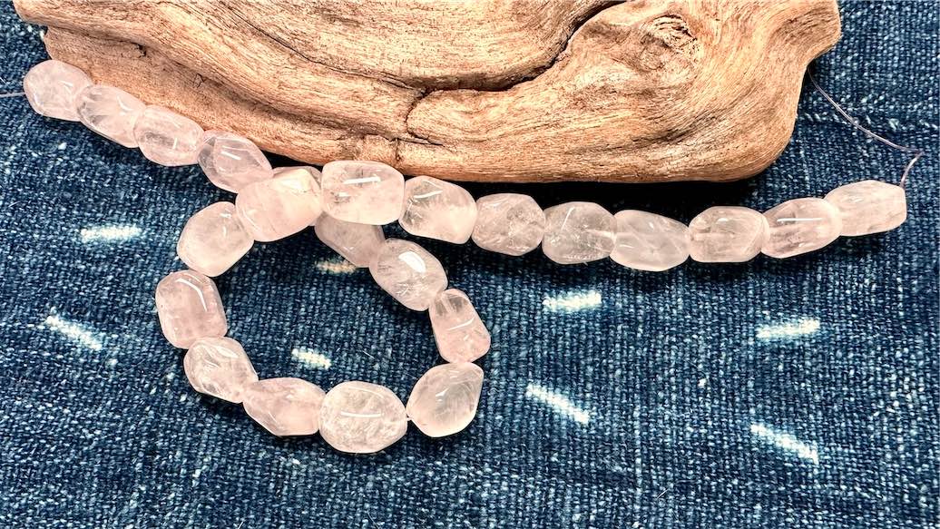 Rose Quartz Bead Strand - Faceted Simple-Cut Nuggets - 13mm x 18mm - 16”