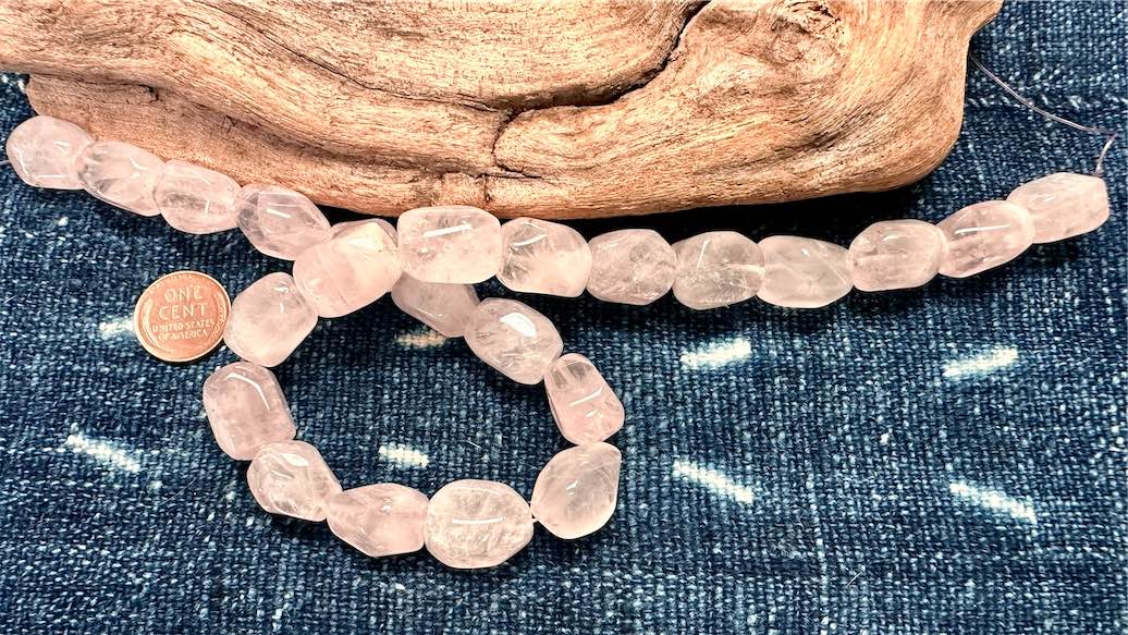 Rose Quartz Bead Strand - Faceted Simple-Cut Nuggets - 13mm x 18mm - 16”