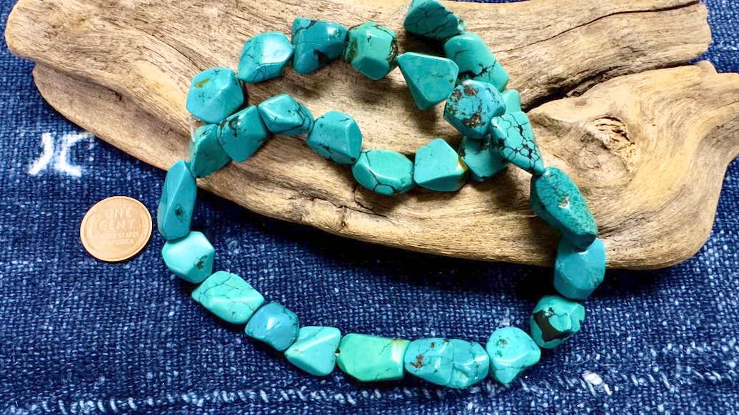 Turquoise Bead Strand - Simple-Cut Nuggets - 20mm x 12mm - 15.5”