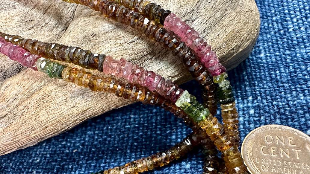 Tourmaline Bead Strand/Necklace - Faceted Heishi - 4mm - 16”