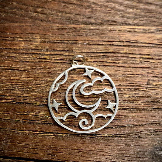 Sterling Silver Openwork Night Sky Pendant Charm