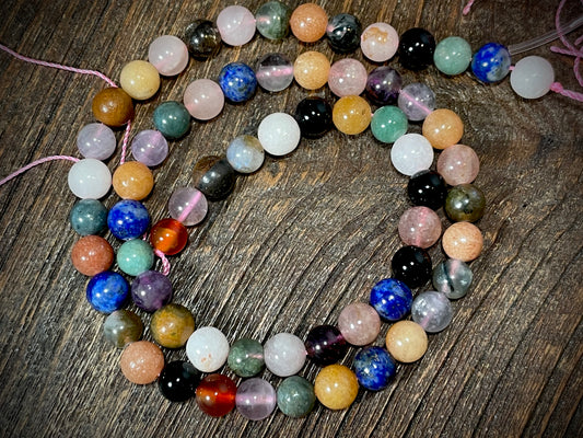 Mixed Gemstone 6mm-6.5mm Round Beads