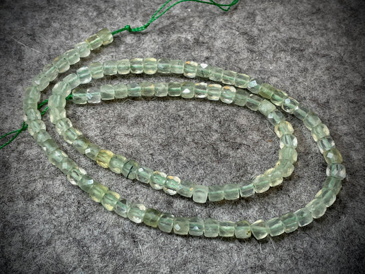 Prehnite 4mm Faceted Cube Beads