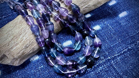 Fluorite Bead Strand - AAA Grade - Smooth Drops - 14mm x 10mm - 16"