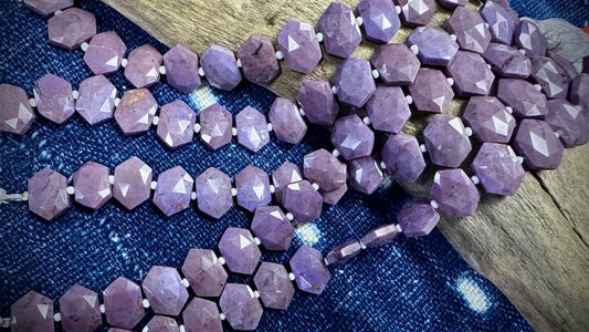 Nevada Rose (Pink-Purple Dumortierite) Bead Strand - Faceted Elongated Hexagons - 16mm x 10mm - 7"