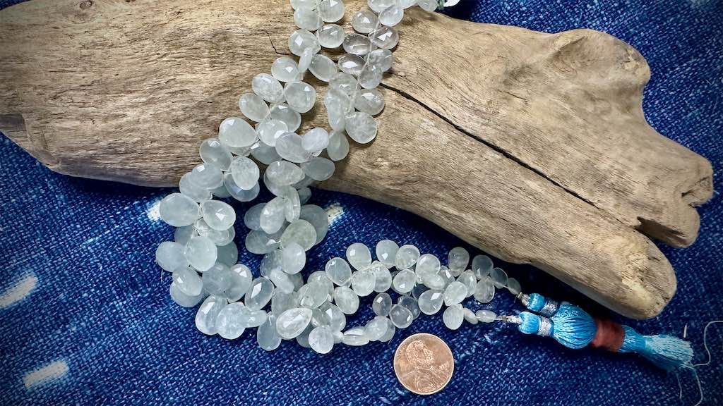 Aquamarine Bead Strand - Graduated Faceted Briolettes - 16mm x 8mm - 8.5”