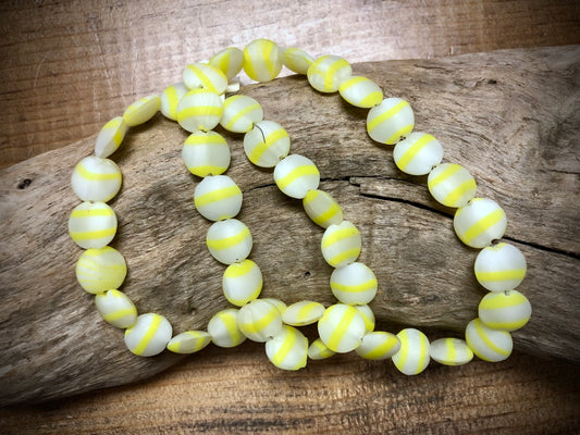 Vintage Glass Strand - Matte Yellow and White Striped Coins - 16"