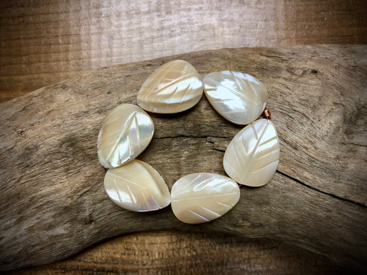 Vintage Mother of Pearl Leaf Beads - 14mm x 20mm