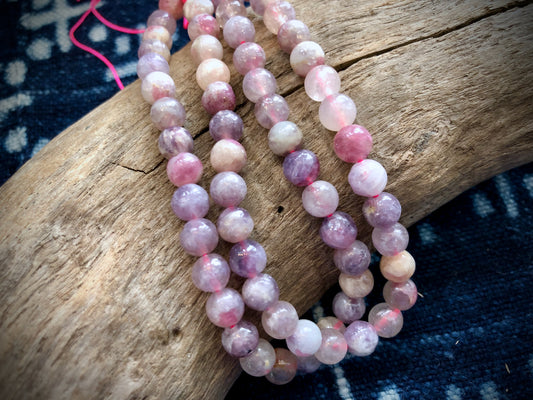 Pink Tourmaline with Pink Lepidolite Rounds Bead Strand - 6mm - 15"