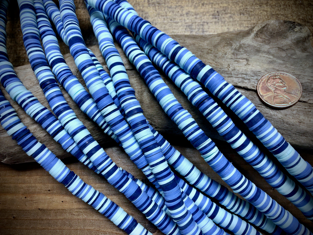 Polymer Clay Bead Strand - Lt. Sapphire Mix - 8mm Discs