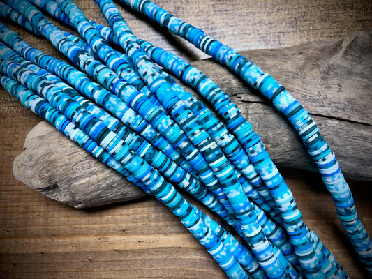 Polymer Clay Bead Strand - Blue Jade Mixed - 8mm Discs