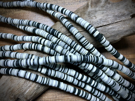 Polymer Clay Bead Strand - Gray Mixed - 8mm Discs