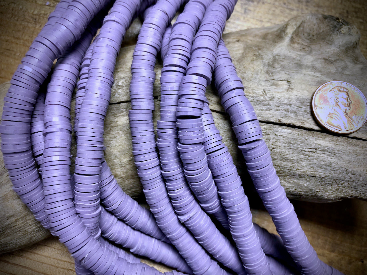 Polymer Clay Bead Strand - Purple - 8mm Discs