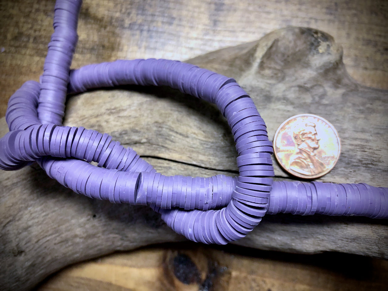 Polymer Clay Bead Strand - Purple - 8mm Discs