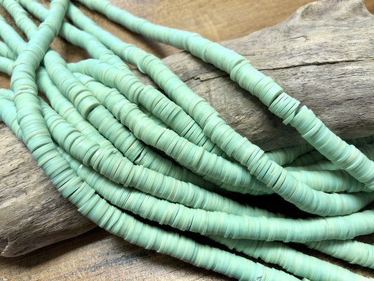 Polymer Clay Bead Strand - Pale Green - 8mm Discs