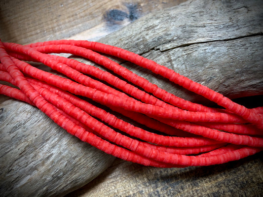 Polymer Clay Bead Strand - Red - 4mm Discs