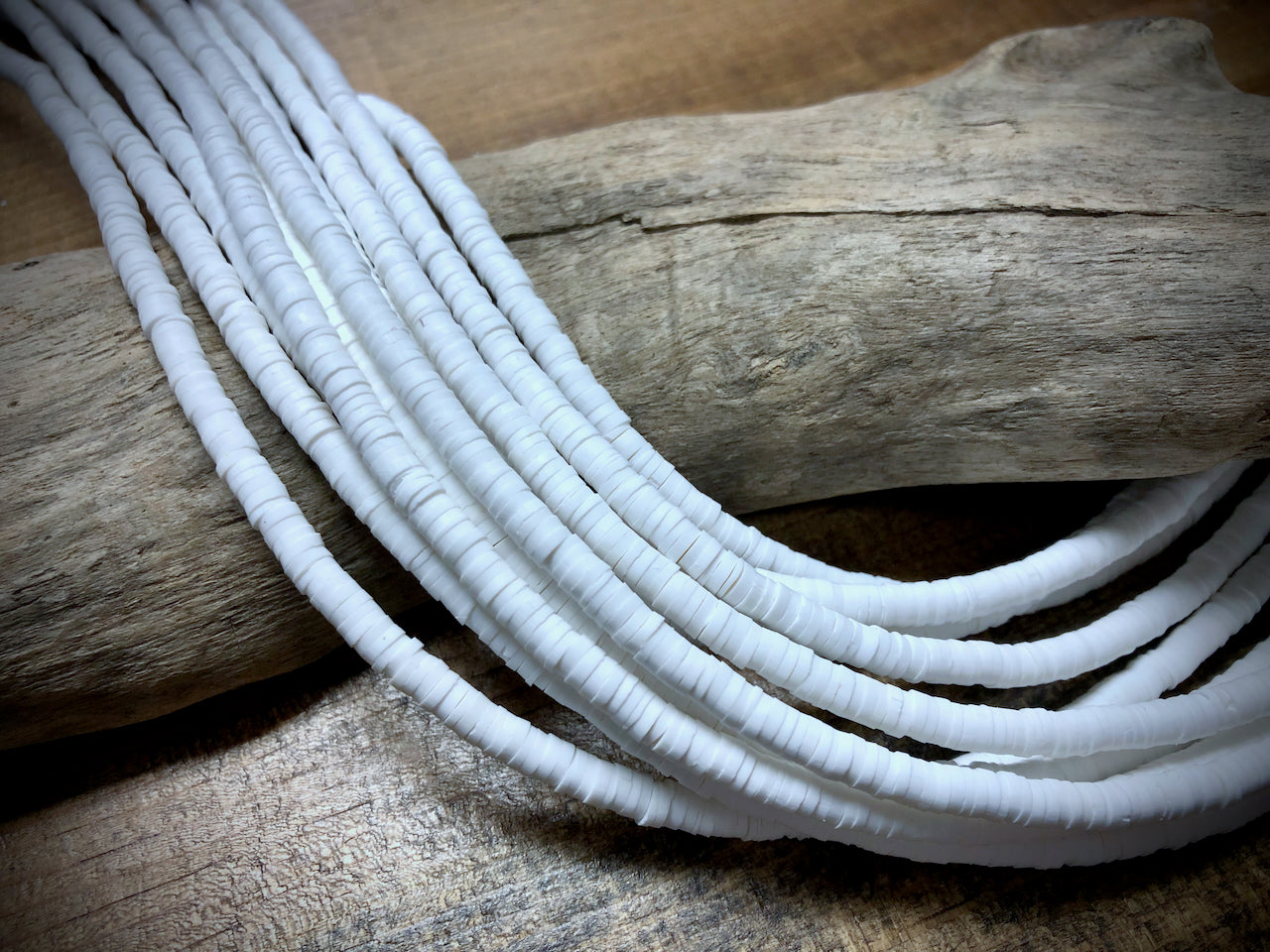 Polymer Clay Bead Strand - White - 4mm Discs