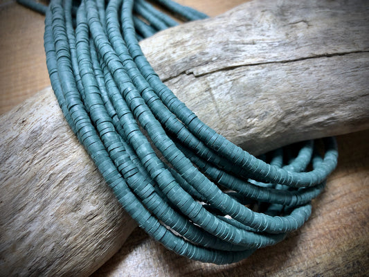 Polymer Clay Bead Strand - Dark Green - 4mm Discs