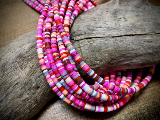 Polymer Clay Bead Strand - Red Mixed - 4mm Discs