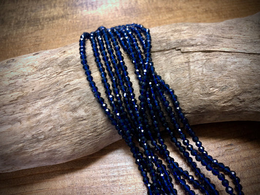 Thunder Polish Glass Faceted Rounds Strand - Sapphire Blue - 3mm - 14”