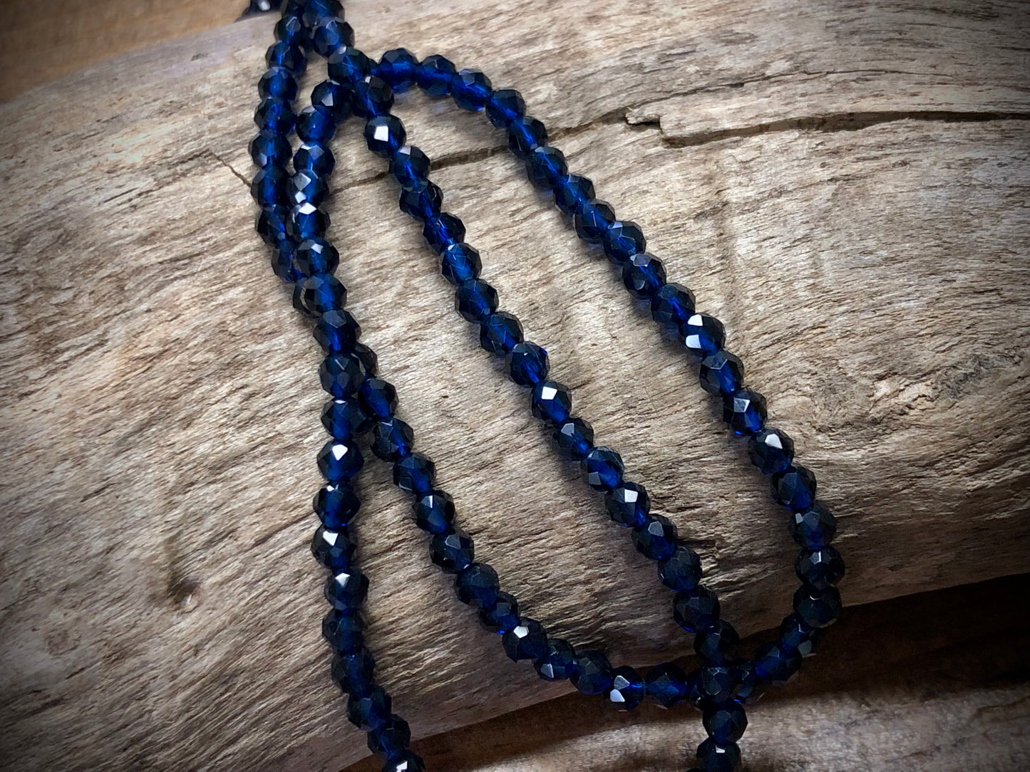 Thunder Polish Glass Faceted Rounds Strand - Sapphire Blue - 3mm - 14”