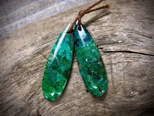 Parrot Wing Chrysocolla Gemstone Pair