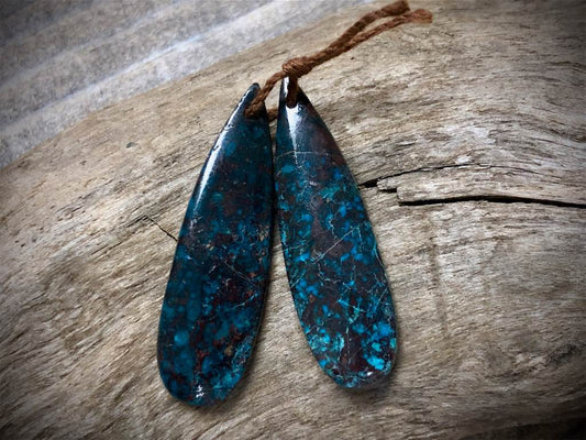 Parrot Wing Chrysocolla Gemstone Pair