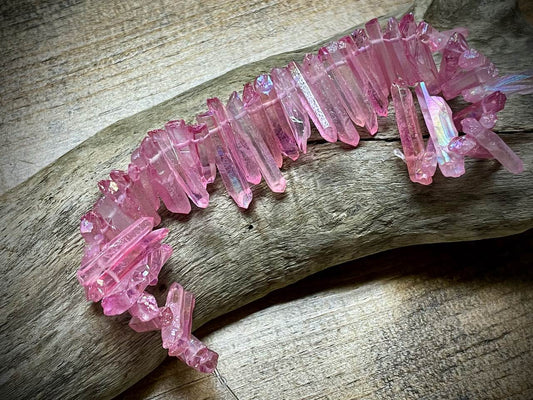 Pink AB Quartz Points Bead Strand - 7"