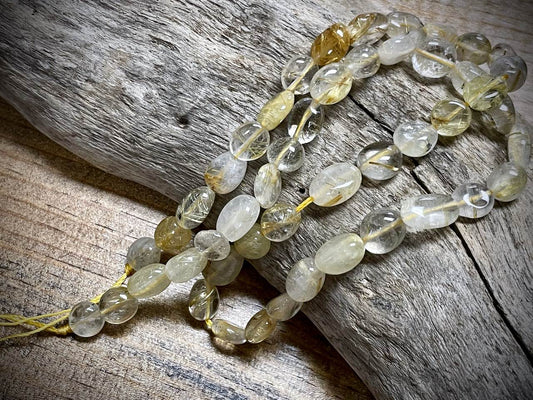 Rutilated Quartz Pebbles Bead Strand - 8mm x 10mm - 15.5"