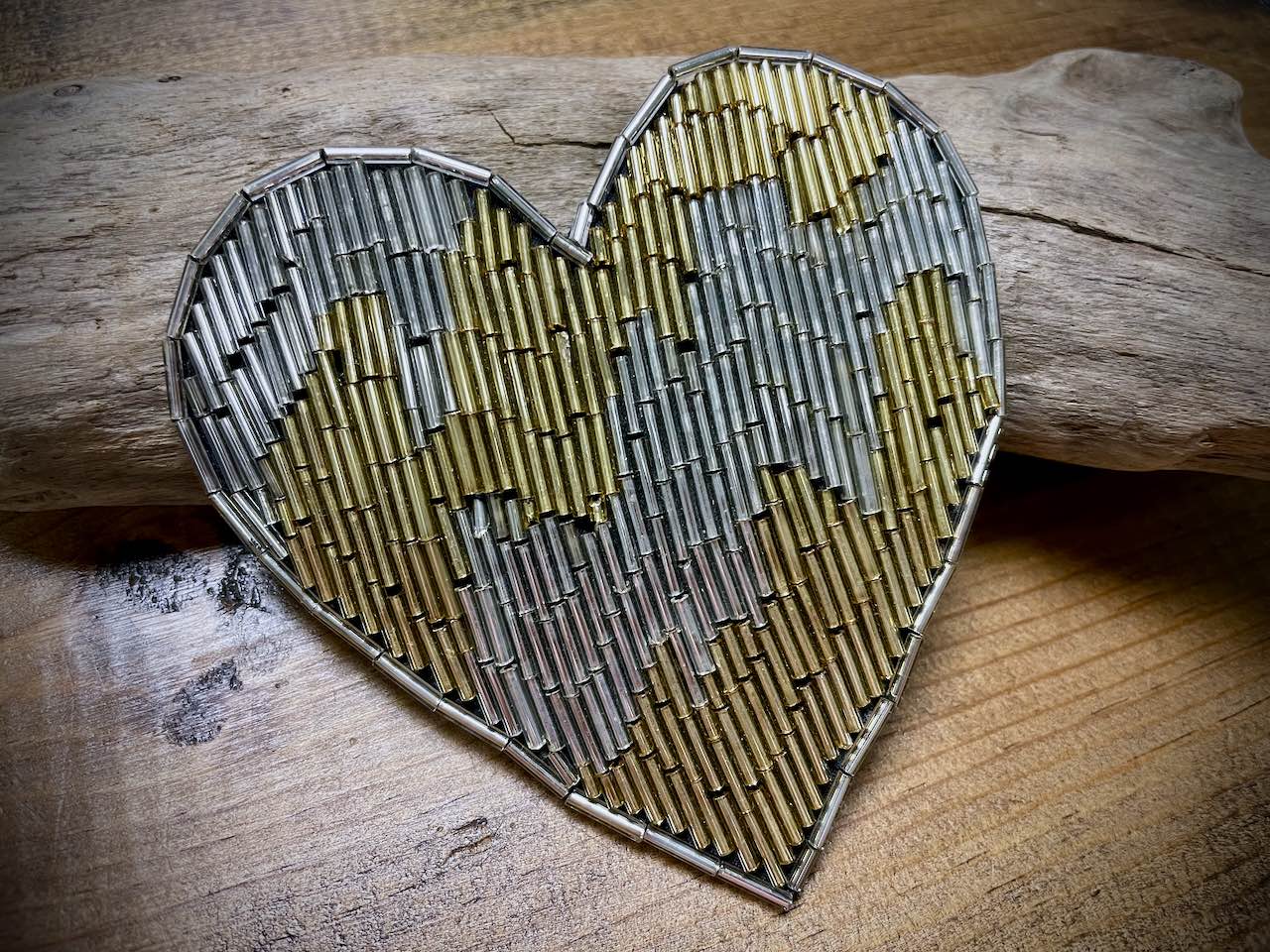 Heart Appliqué - Beaded - Large - Silver/Gold